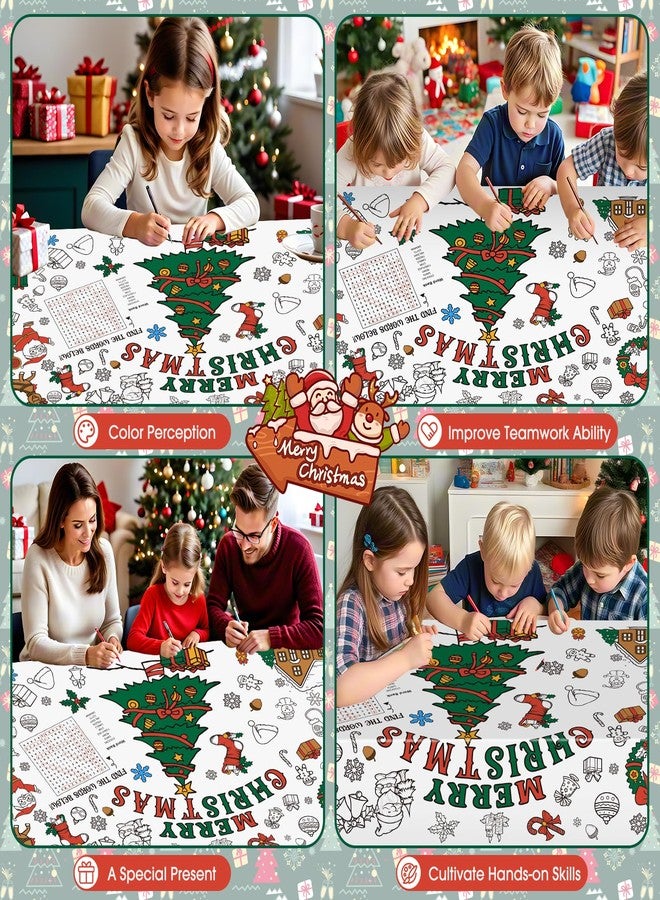 PERFQU Christmas Coloring Tablecloth for Kids - Merry Christmas Colorable Table Cloth, Giant Paper Cover Coloring Poster Banner Crafts for Gifts Activities Games Xmas Party Favors Supplies, 30 x 72 Inch - Image 2