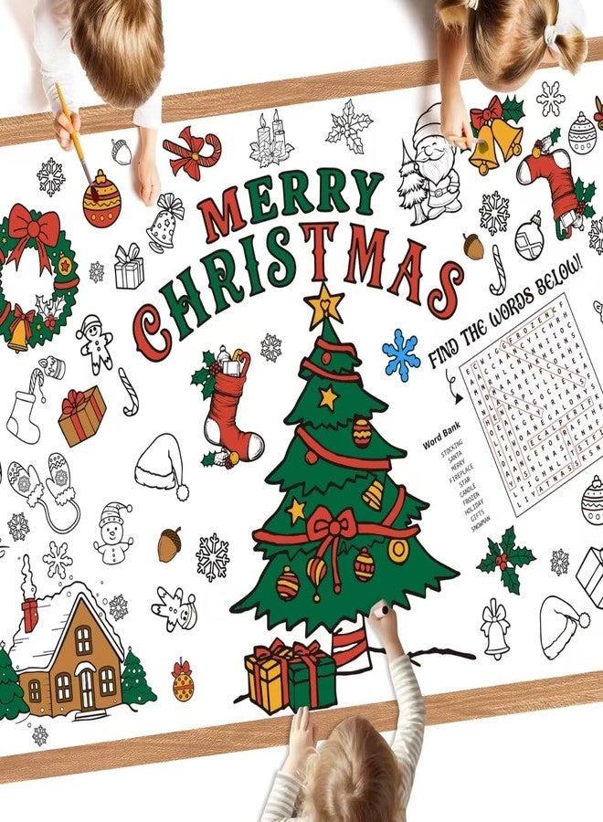 PERFQU Christmas Coloring Tablecloth for Kids - Merry Christmas Colorable Table Cloth, Giant Paper Cover Coloring Poster Banner Crafts for Gifts Activities Games Xmas Party Favors Supplies, 30 x 72 Inch - Image 1