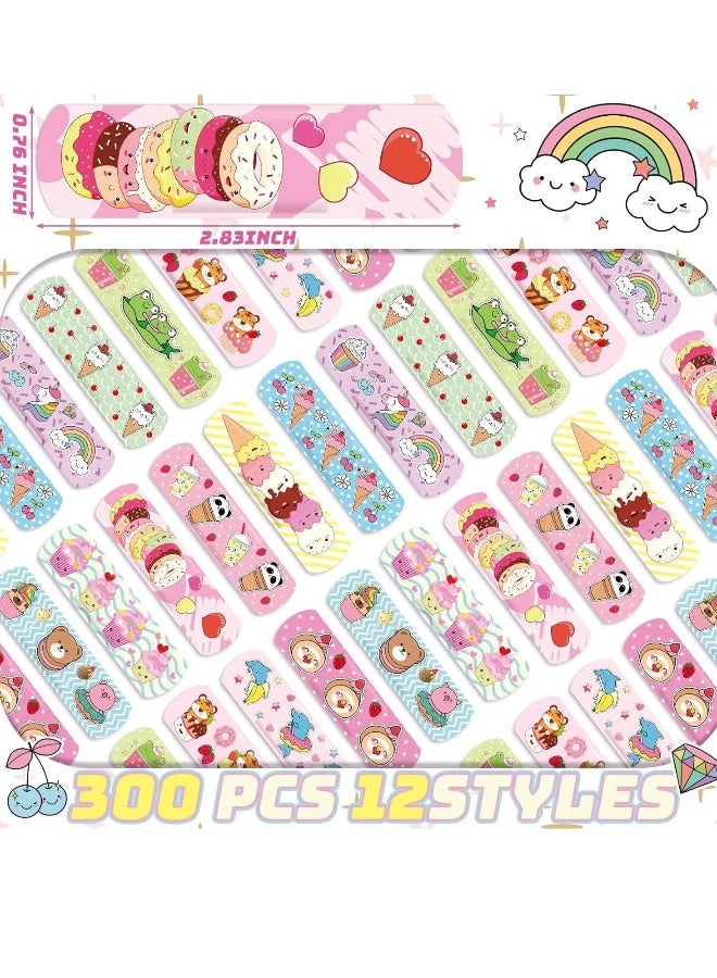 Kids Cartoon Bandages, 300 Pieces Flexible Adhesive   Bandages,   Cartoon Bandages Flexible Adhesive Bandages Waterproof Breathable Bandages Protect Scrapes and Cuts for Girls Boys Children - Image 1
