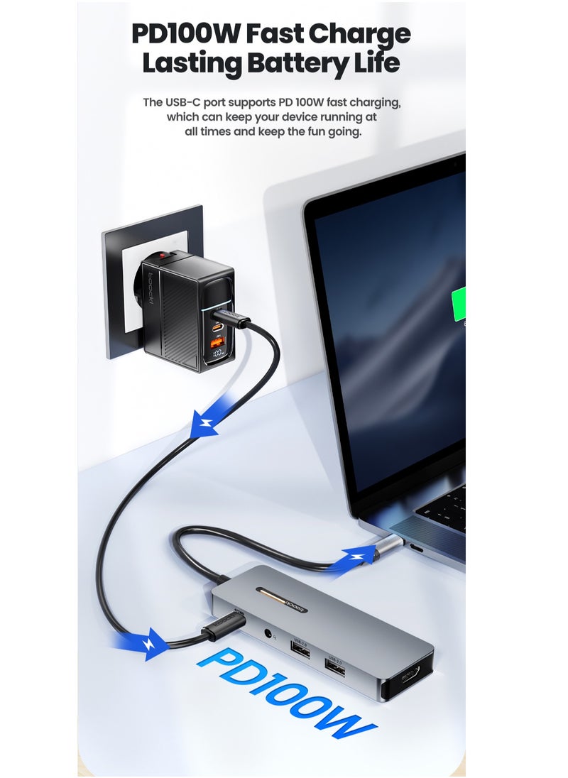 Toocki USB C HUB 6 in 1 type c to 4k HDMI 100W Power Delivery Port, 4K HDMI, 2 USB 3.0 Ports, USB-C Ports and SD/TF Card Reader, Compatible with MacBook Pro, iPad Pro, Laptops and Smartphones