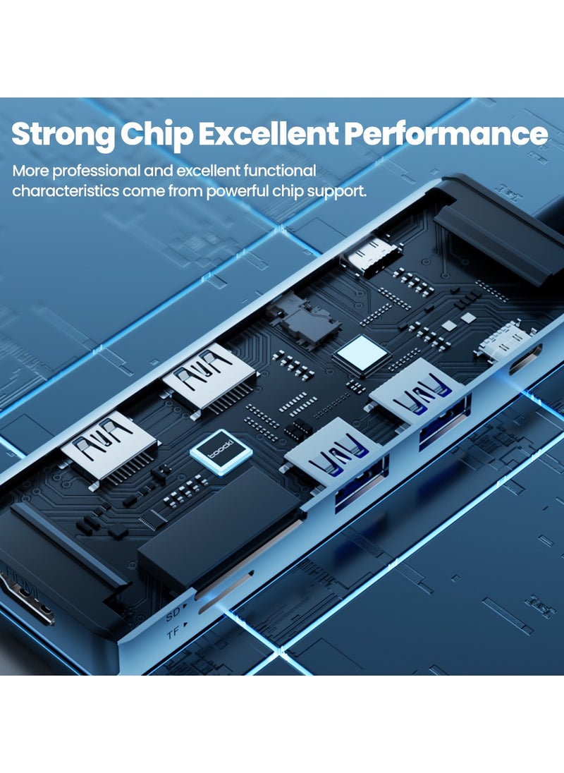 محور Toocki  في ٦ في ١ إلى  منفذ توصيل طاقة 100W، ، منفذان USB 3.0، منافذ USB-C وقارئ بطاقات، متوافق مع أجهزة اللابتوب والهواتف الذكية.  - Image 5
