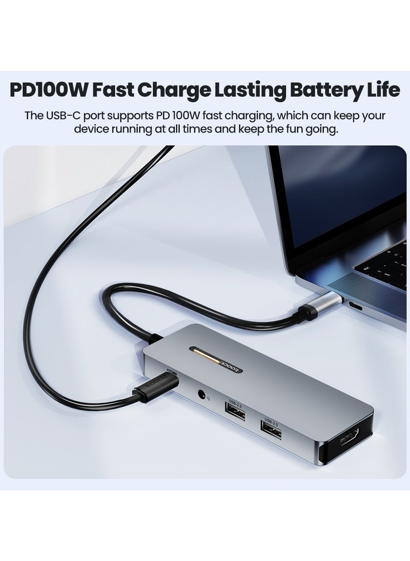 محور Toocki  في ٦ في ١ إلى  منفذ توصيل طاقة 100W، ، منفذان USB 3.0، منافذ USB-C وقارئ بطاقات، متوافق مع أجهزة اللابتوب والهواتف الذكية.  - Image 4