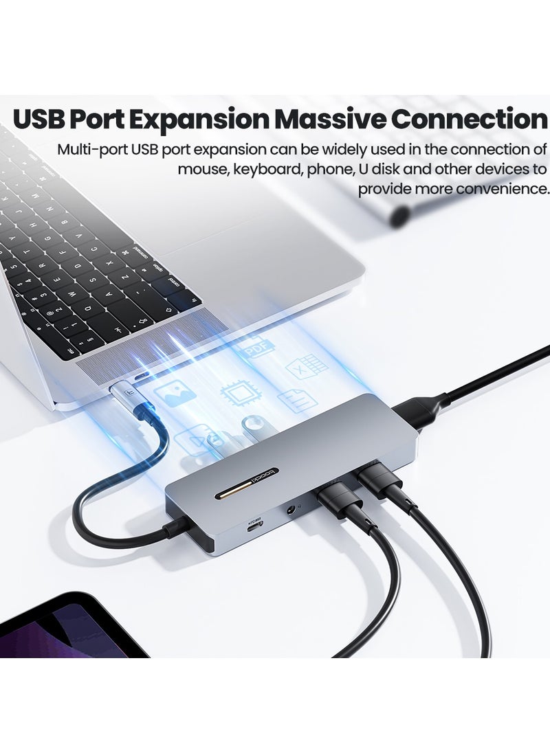 محور Toocki  في ٦ في ١ إلى  منفذ توصيل طاقة 100W، ، منفذان USB 3.0، منافذ USB-C وقارئ بطاقات، متوافق مع أجهزة اللابتوب والهواتف الذكية.  - Image 2