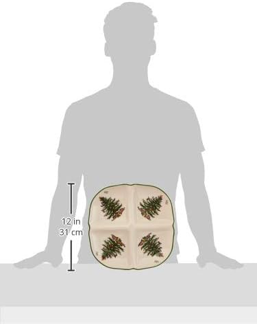 Spode صينية سبود شجرة عيد الميلاد المنحوتة 4 أقسام 1 بوصة للأعياد في بورسلين فاخر للوجبات الخفيفة والتوابل والمقبلات وأدوات المائدة الاحتفالية آمنة في غسالة الصحون والميكروويف والفرن - Image 3