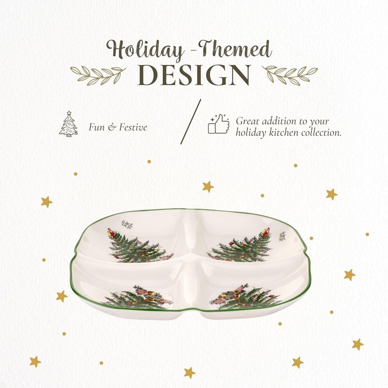 Spode صينية سبود شجرة عيد الميلاد المنحوتة 4 أقسام 1 بوصة للأعياد في بورسلين فاخر للوجبات الخفيفة والتوابل والمقبلات وأدوات المائدة الاحتفالية آمنة في غسالة الصحون والميكروويف والفرن - Image 4
