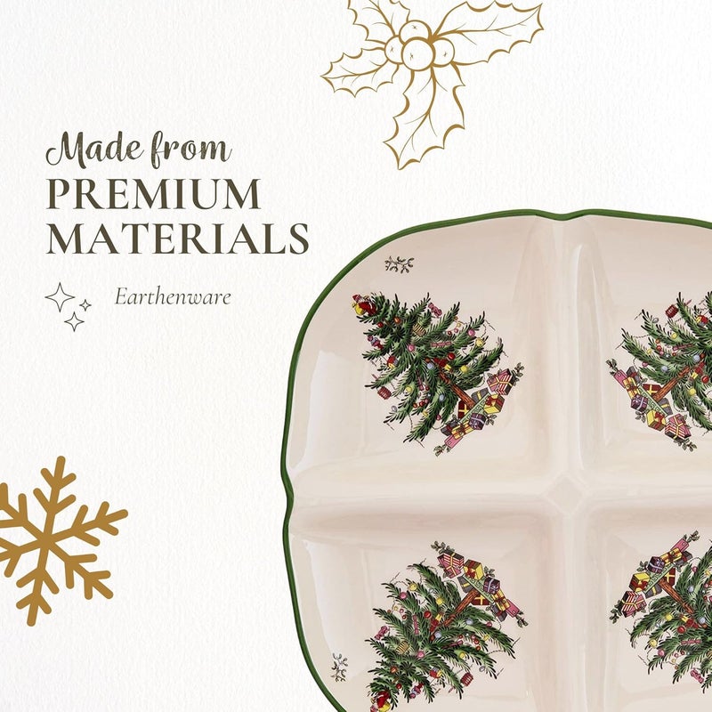 Spode صينية سبود شجرة عيد الميلاد المنحوتة 4 أقسام 1 بوصة للأعياد في بورسلين فاخر للوجبات الخفيفة والتوابل والمقبلات وأدوات المائدة الاحتفالية آمنة في غسالة الصحون والميكروويف والفرن - Image 5