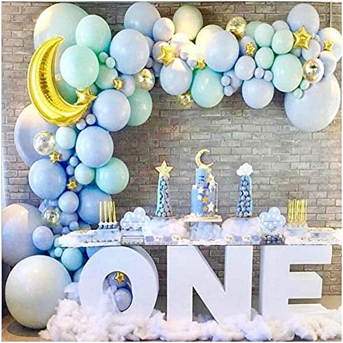 LAZYBEEE Baby Blue Balloon Garland Kit � Baby Boy Balloon Arch Kit Blue Mint Green Balloons � Gold Moon and Stars Balloons Boy � Twinkle Twinkle Little Star Decorations Birthday Party - Image 1