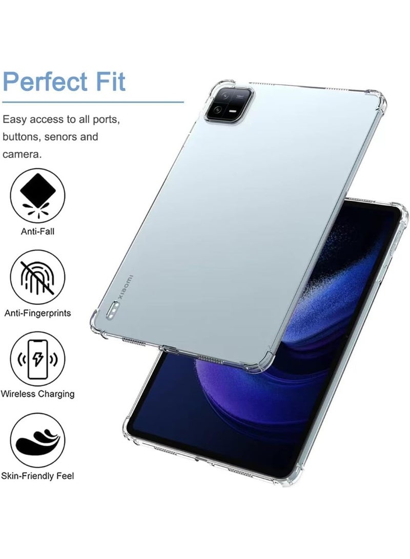 جراب لجهاز Xiaomi Mi Pad 6/Mi Pad 6 Pro اللوحي (11 بوصة، موديل 2023)، مصنوع من السيليكون المرن TPU المقاوم للصدمات والخدوش والوسائد الهوائية، جراب لجهاز Xiaomi Pad 6 2023، شفاف - Image 3