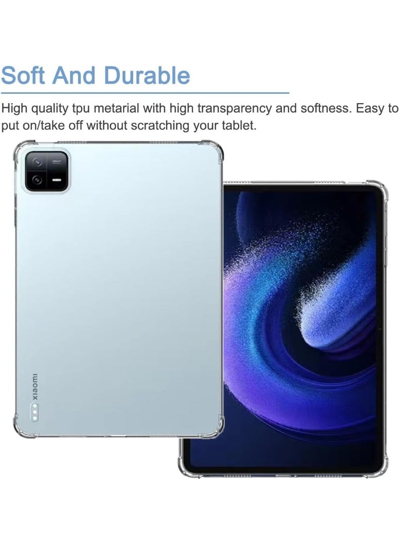 جراب لجهاز Xiaomi Mi Pad 6/Mi Pad 6 Pro اللوحي (11 بوصة، موديل 2023)، مصنوع من السيليكون المرن TPU المقاوم للصدمات والخدوش والوسائد الهوائية، جراب لجهاز Xiaomi Pad 6 2023، شفاف - Image 1