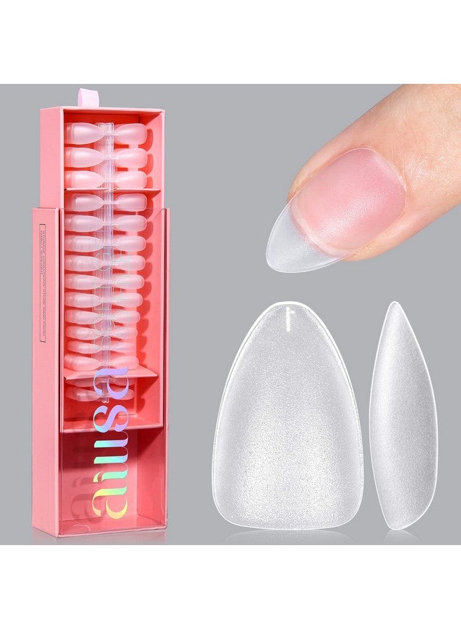 AILLSA Short Almond Nail Tips 450Pcs Upgraded Matte Soft Gel Nail Tips No Filed Preshaped Full Cover Short Almond Nails Clear False Gelly Nail Tips For Soak Off Nail Extensions 15 Sizes - Image 1