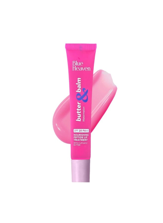 بلو هيفن مرطب شفاه ملون بزبدة وبلسم بلو هيفن (15 جم) ببتيدات، بعامل حماية من الشمس 20 PA++ | غني بزبدة الكوبواسو | مُنعّم ومرطب | حماية من أشعة الشمس فوق البنفسجية الطويلة والمتوسطة | بنكهة البطيخ - Image 1