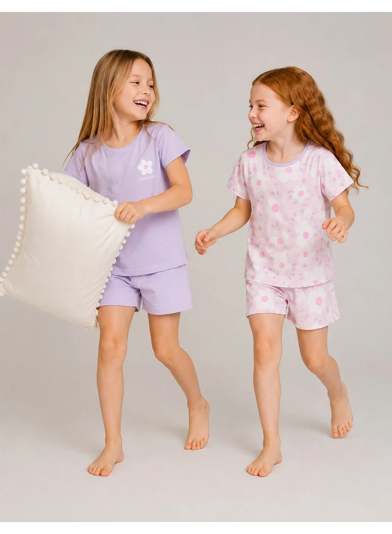 بنتي Girls' Floral Whispers Short Sleeve 2-pack Pajama Cotton Set - Lilac
