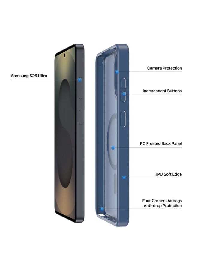 DUX DUCIS Yind Case Anti-Yellowing Matte Clear [Hard PC Back & Soft TPU Bumper]  Shockproof Protective Phone Case Cover compatible with  Samsung Galaxy S26 Ultra (Dark Blue) - Image 3