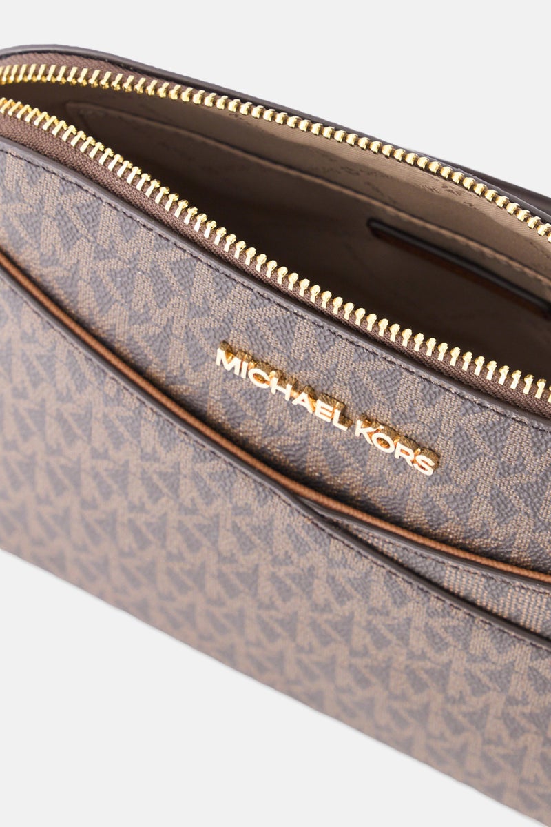 Michael Kors Women Monogram Pattern Cross Body Bag, Brown - Image 4