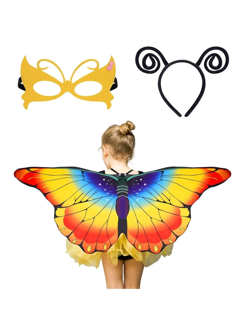 SYOSI 3Pcs Kids Butterfly Cloak Performance Prop with Headband and Eye Mask Wings Animal Costume Birthday Insect Bug Party Toys Gifts Children's Stage Set - Image 1