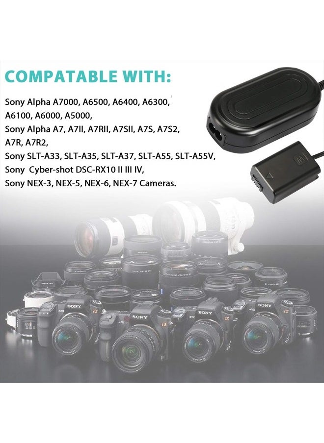 PowEver - AC-PW20 Camera AC Adapter Charger Kit (NP-FW50 Battery Replacement) fit for Sony Alpha NEX-5 NEX-3 A6000 A6300 A6400 A6500 A5100 A7 A7II A7RII A7SII A7S A7R A7R2 A7S2 RX10 Cameras - Image 1