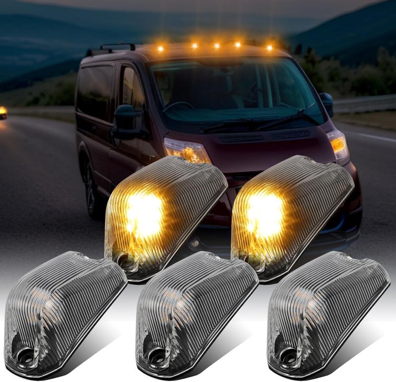 Partsam 5Pcs Smoke Roof Cab Marker Lights with Amber LED for Dodge Ram ProMaster 2014-2017 - Image 1