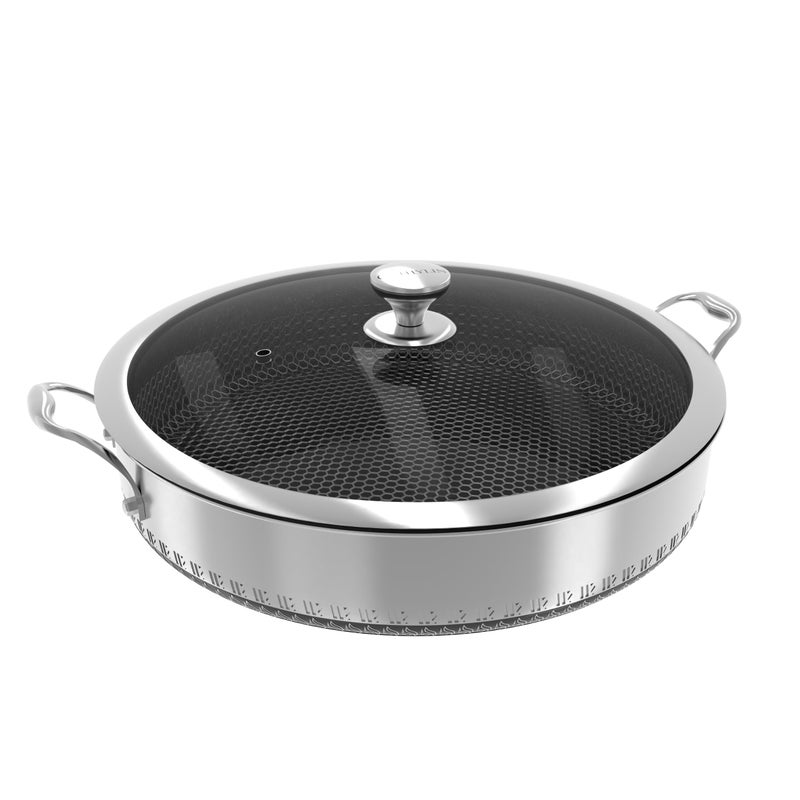 CATHYLIN 316L Stainless Steel 7QT Saute Pan Hexagon Nonstick Wok with Lid Two Handle to Hold PFOA Free Dishwasher Oven Safe 125 inches7QT