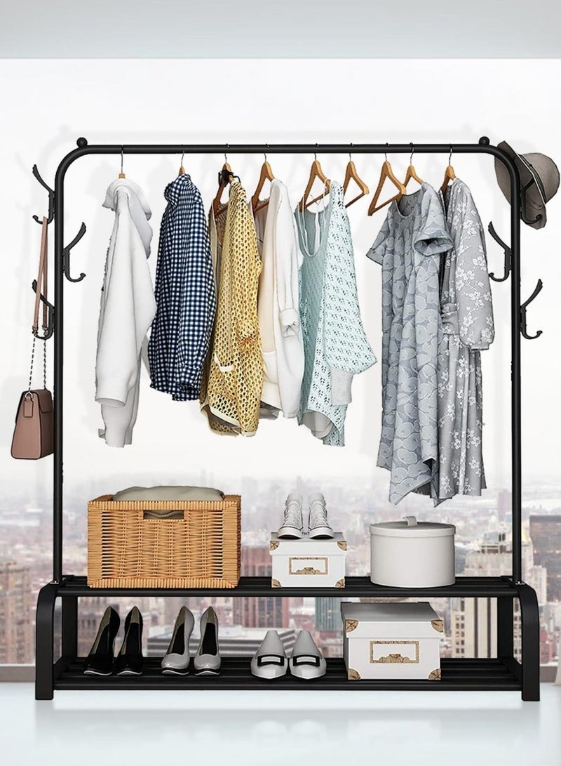 BLOOMING TIME Clothes Rack with Bottom Storage,Metal Garment Rack Doubles As a Shoe Rack and Clothes Rail Stand, Serving As a Multipurpose Hanger for Handbags, Hats, and Scarves  - Image 1