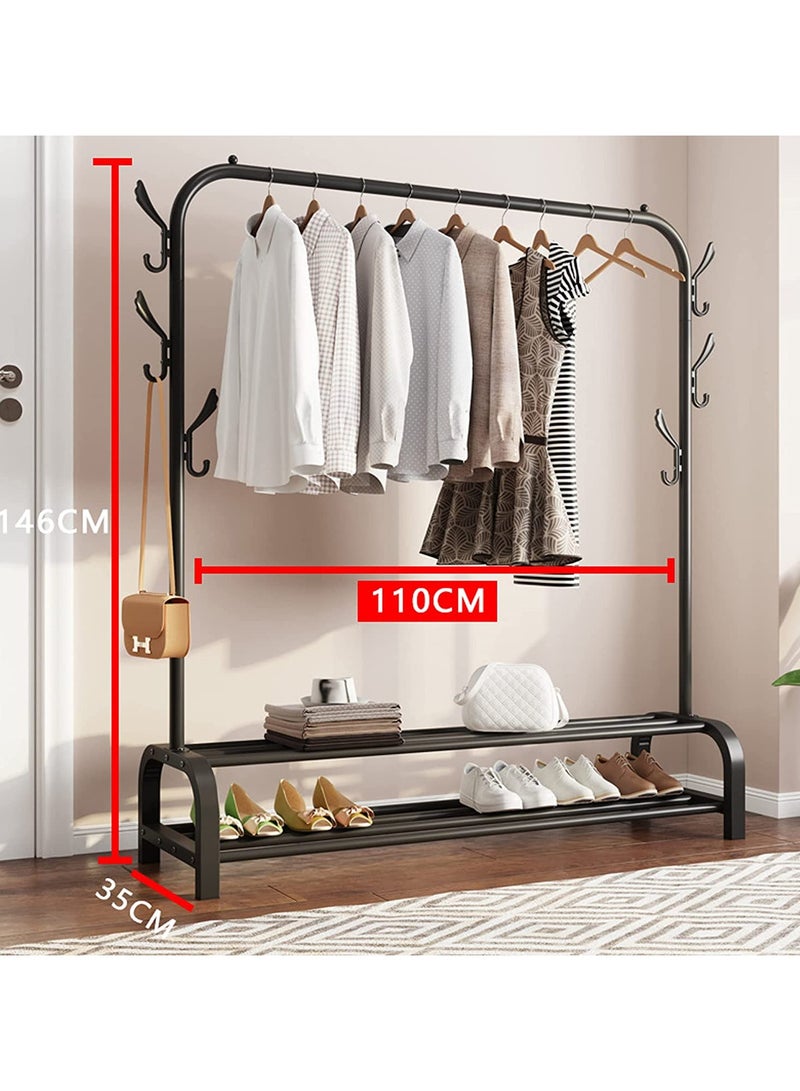 BLOOMING TIME Clothes Rack with Bottom Storage,Metal Garment Rack Doubles As a Shoe Rack and Clothes Rail Stand, Serving As a Multipurpose Hanger for Handbags, Hats, and Scarves  - Image 2
