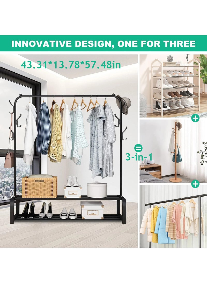 BLOOMING TIME Clothes Rack with Bottom Storage,Metal Garment Rack Doubles As a Shoe Rack and Clothes Rail Stand, Serving As a Multipurpose Hanger for Handbags, Hats, and Scarves  - Image 3
