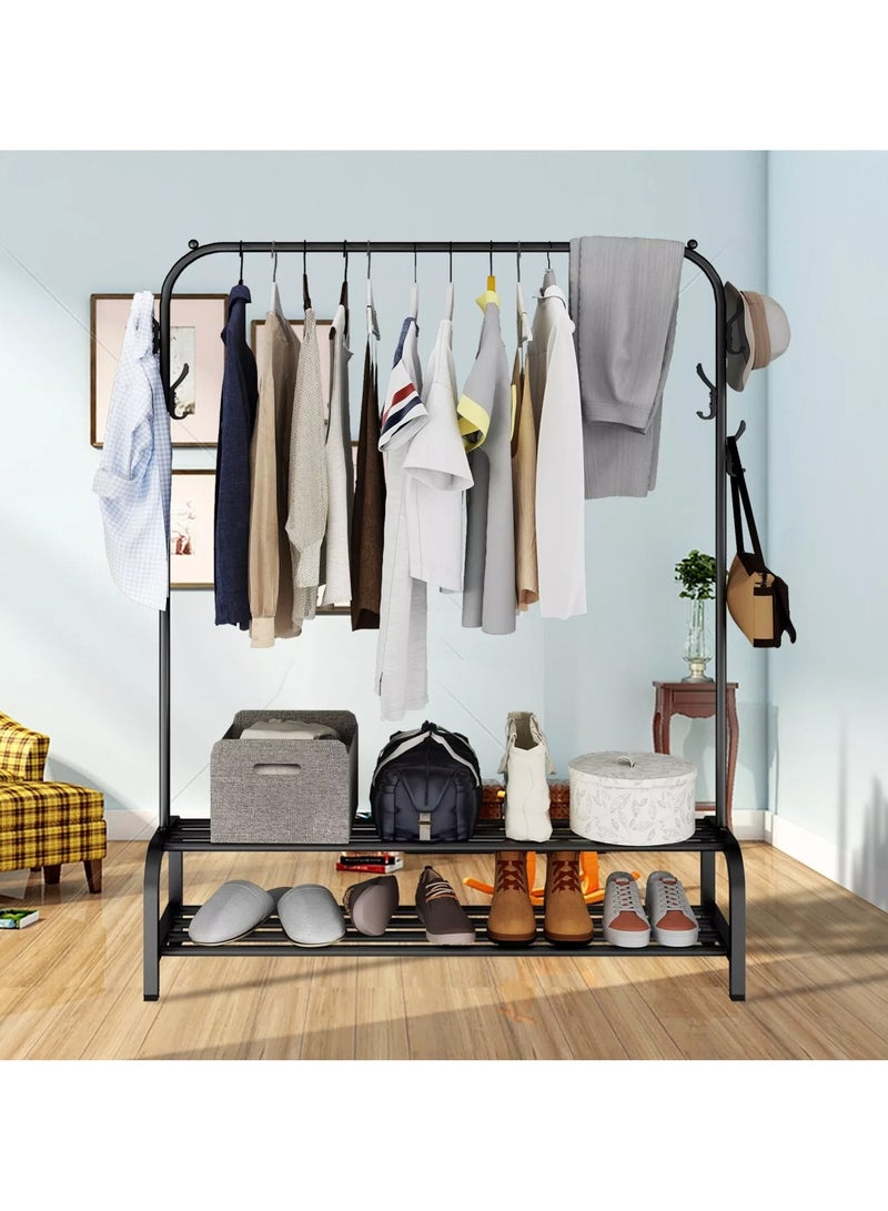 BLOOMING TIME Clothes Rack with Bottom Storage,Metal Garment Rack Doubles As a Shoe Rack and Clothes Rail Stand, Serving As a Multipurpose Hanger for Handbags, Hats, and Scarves  - Image 4