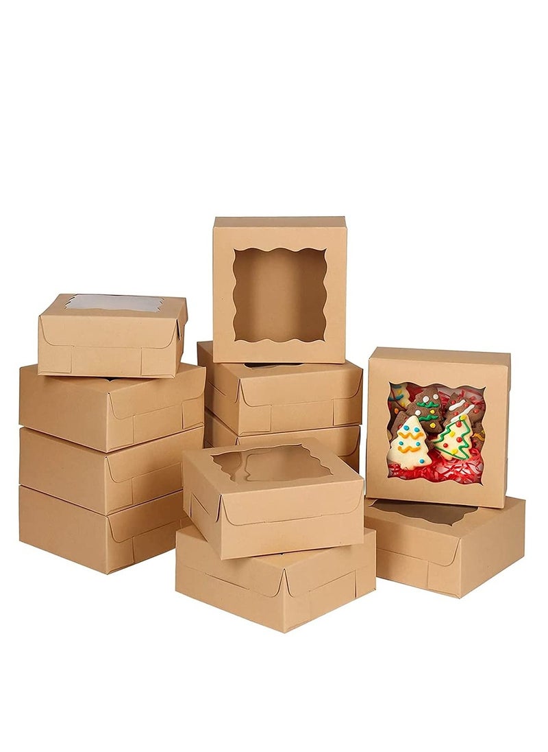 SYOSI - Cake BoxBrown Cookie Boxes with PVC Window Paper Bakery Boxes Pastry Boxes Cupcake Boxes for Pies Donuts Cookies and Muffins Small Natural Craft Paper Box (20 Pcs 4 x 4 x 2.5 Inches) - Image 1