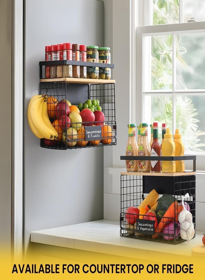 Snuvid Strong Magnetic Shelf Basket for Fridge with Bamboo Top & Tag - Large Magnetic Spice Rack, Food Fruit Vegetable Bins for Refrigerator, Pantry Organizers and Storage, Kitchen Coffee Laundry Accessories - Image 4
