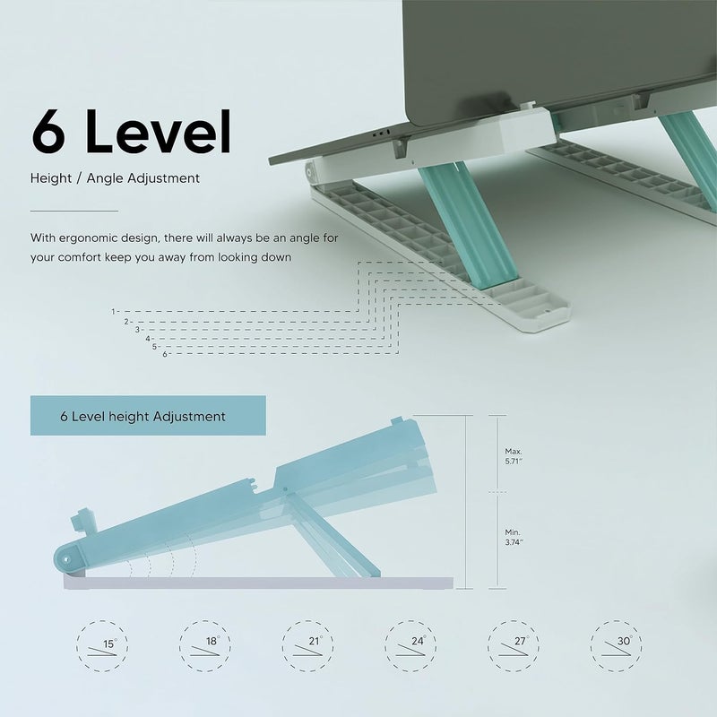 Striff حامل لابتوب بلاستيكي قابل للتعديل - خفيف الوزن، محمول، حامل مكتبي مريح لأجهزة اللابتوب، والأجهزة اللوحية، والمفكرات - سكاي - Image 2