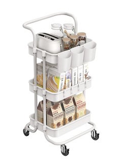 Arabest 3-Tier Rolling Utility Cart Storage Shelves Multifunction Storage Trolley Service Cart with Mesh Basket Handles and Wheels Easy Assembly for Bathroom, Kitchen, Office (White)  - Image 1