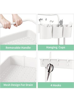 Arabest 3-Tier Rolling Utility Cart Storage Shelves Multifunction Storage Trolley Service Cart with Mesh Basket Handles and Wheels Easy Assembly for Bathroom, Kitchen, Office (White)  - Image 4