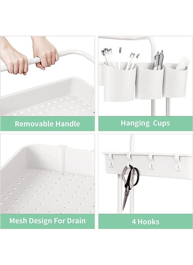 Arabest - 3-Tier Rolling Utility Cart Storage Shelves Multifunction Storage Trolley Service Cart with Mesh Basket Handles and Wheels Easy Assembly for Bathroom, Kitchen, Office (White) - Image 1
