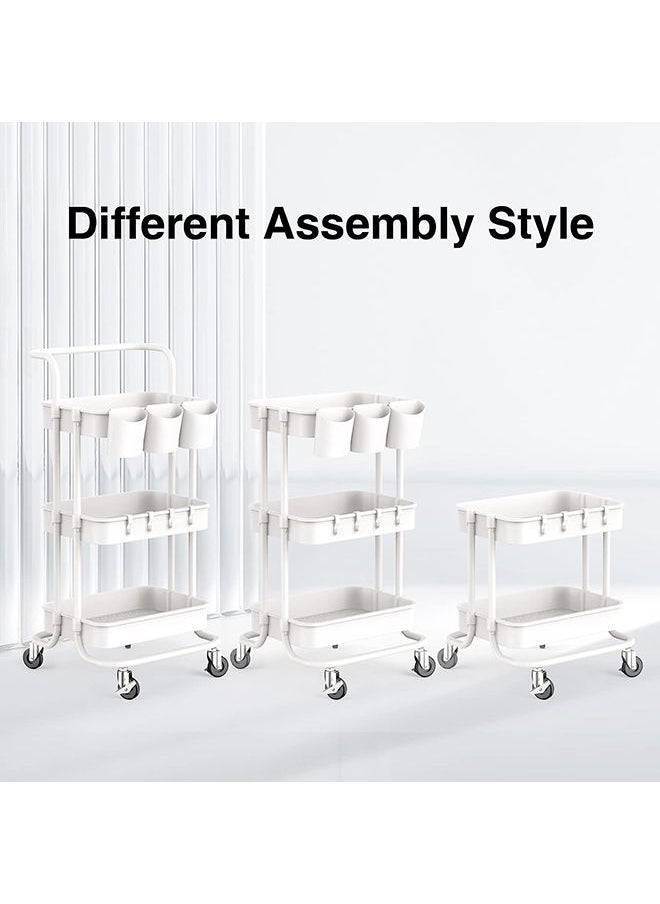Arabest - 3-Tier Rolling Utility Cart Storage Shelves Multifunction Storage Trolley Service Cart with Mesh Basket Handles and Wheels Easy Assembly for Bathroom, Kitchen, Office (White) - Image 1