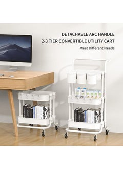 Arabest 3-Tier Rolling Utility Cart Storage Shelves Multifunction Storage Trolley Service Cart with Mesh Basket Handles and Wheels Easy Assembly for Bathroom, Kitchen, Office (White)  - Image 5