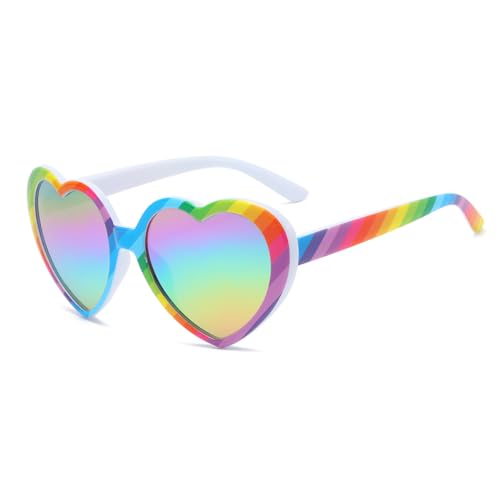 Gleyemor Kids Polarized Heart Shaped Sunglasses for Little Girls Age 3-8 (Rainbow Mirror) - Image 1