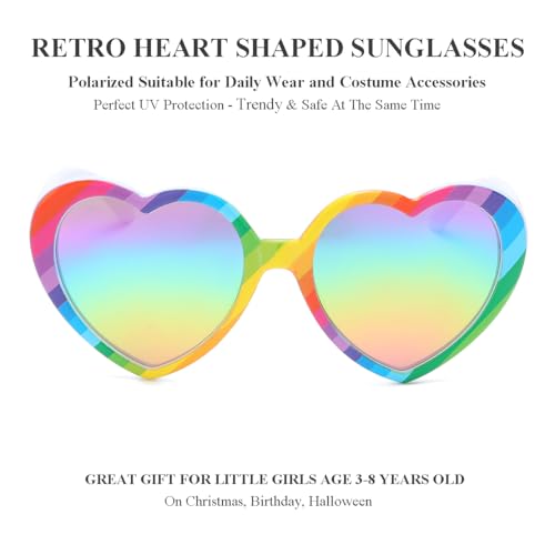 Gleyemor Kids Polarized Heart Shaped Sunglasses for Little Girls Age 3-8 (Rainbow Mirror) - Image 2