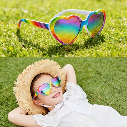 Gleyemor Kids Polarized Heart Shaped Sunglasses for Little Girls Age 3-8 (Rainbow Mirror) - Image 5