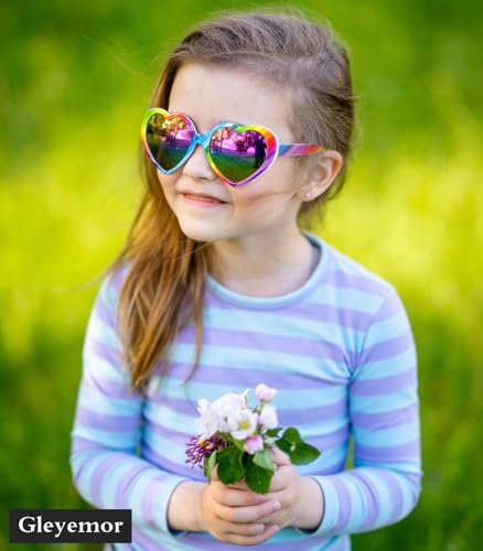Gleyemor Kids Polarized Heart Shaped Sunglasses for Little Girls Age 3-8 (Rainbow Mirror) - Image 3