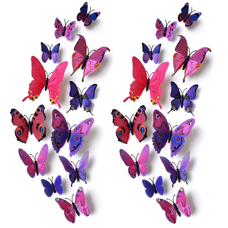 AM AMAONM 24pcs 3D Vivid Special ManMade Lively Butterfly Art DIY Decor Wall Stickers Decals Nursery Decoration Bathroom Dcor Office Dcor 3D Wall Art 3D Crafts for Wall Art Kids Room Bedroom
