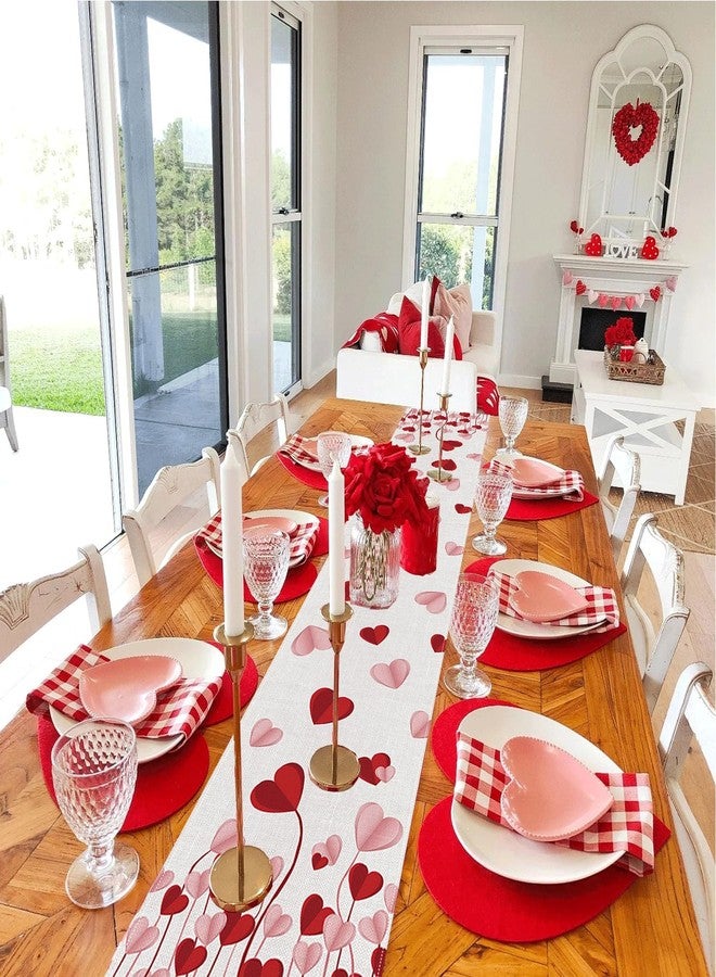 مفرش طاولة عيد الحب، مقاس 13 × 72 بوصة، بتصميم قلب، ديكور طاولة قهوة لعيد الحب، ديكور ريفي لطاولة المطبخ أو غرفة الطعام أو المدخل، زينة عيد الحب بنقشة مربعات الجاموس - Image 4