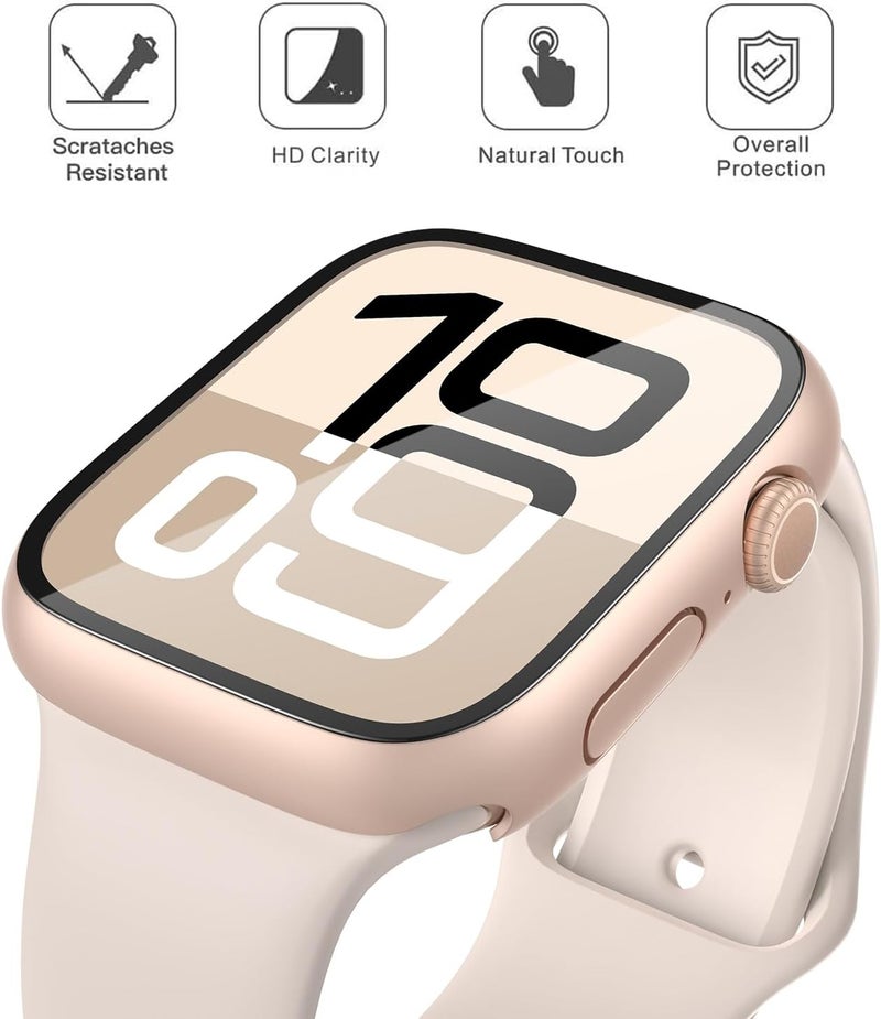 Misxi 2 Pack Tempered Glass Case Compatible for Apple Watch Series 10 (2024) 46mm, Hard PC Screen Protector Overall Protection Scratch-Resistant Cover for iWatch, 1 Rose Gold + 1 Transparent - Image 3