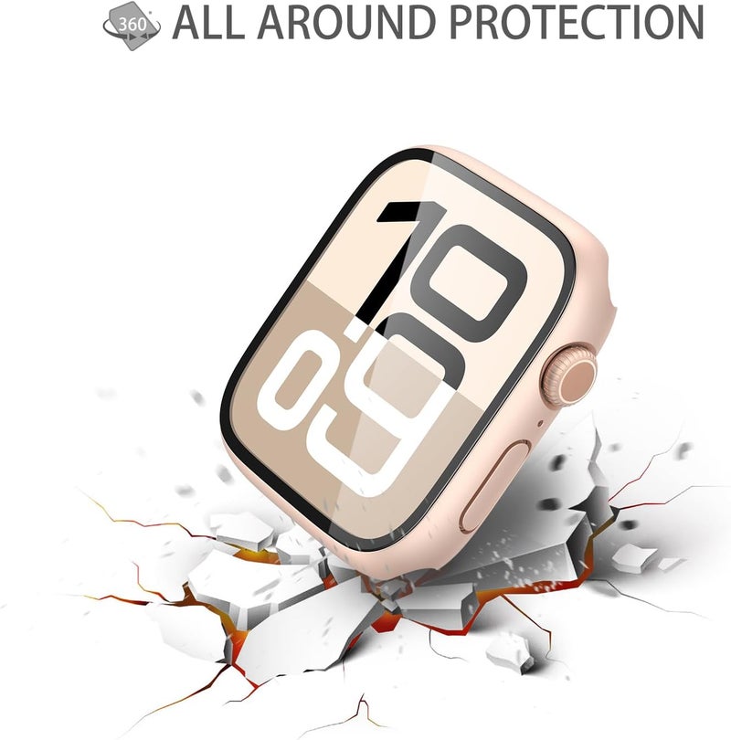 Misxi 2 Pack Tempered Glass Case Compatible for Apple Watch Series 10 (2024) 46mm, Hard PC Screen Protector Overall Protection Scratch-Resistant Cover for iWatch, 1 Rose Gold + 1 Transparent - Image 5