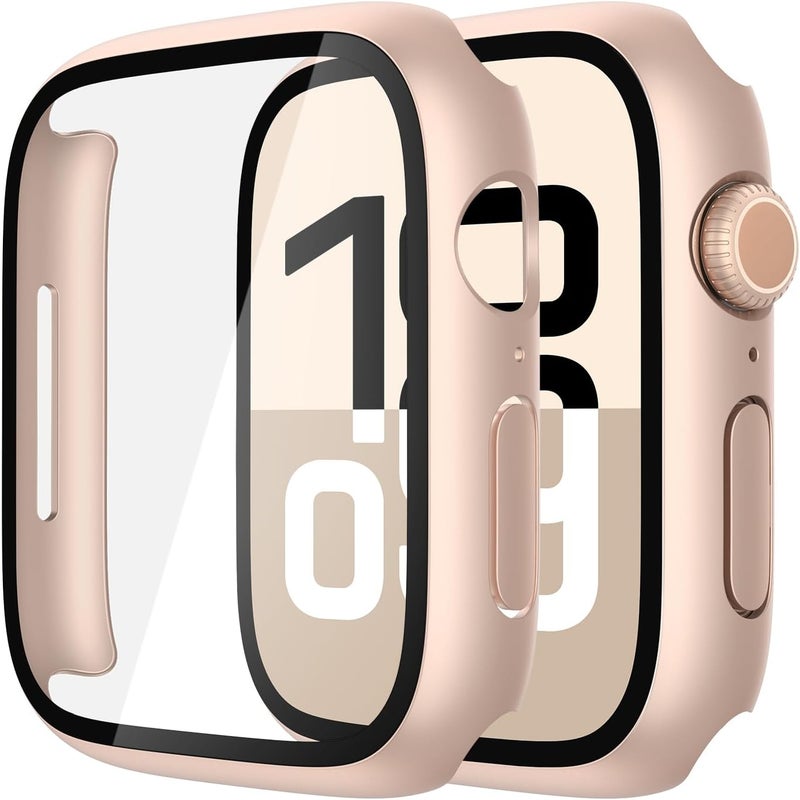 Misxi 2 Pack Tempered Glass Case Compatible for Apple Watch Series 10 (2024) 46mm, Hard PC Screen Protector Overall Protection Scratch-Resistant Cover for iWatch, 1 Rose Gold + 1 Transparent - Image 1