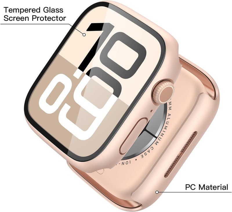 Misxi 2 Pack Tempered Glass Case Compatible for Apple Watch Series 10 (2024) 46mm, Hard PC Screen Protector Overall Protection Scratch-Resistant Cover for iWatch, 1 Rose Gold + 1 Transparent - Image 4