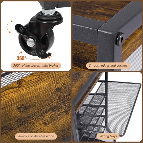 ThreeHio 7 Tier Rolling File Cart with Sliding Trays, Wood Metal File Organizer Beside Desk, Free-Standing File Holder, Paper Letter Tray Organizer Mesh Desk Organizer for Home Office School (Patent) - Image 5