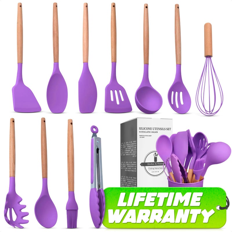V TOWER 12 Pcs Purple Kitchen Utensils Set with Holder – Versatile Silicone Tools for Cooking and Baking, Gentle on Pots and Pans, Heat-Resistant, Stylish, Easy to Clean, Purple Kitchen Accessories - Image 1