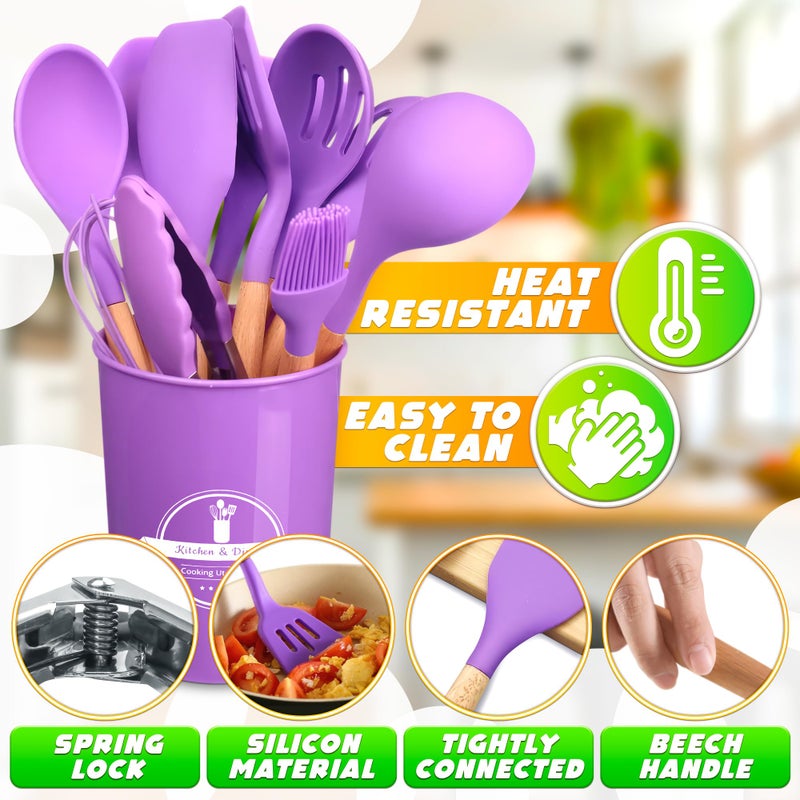 V TOWER 12 Pcs Purple Kitchen Utensils Set with Holder – Versatile Silicone Tools for Cooking and Baking, Gentle on Pots and Pans, Heat-Resistant, Stylish, Easy to Clean, Purple Kitchen Accessories - Image 3