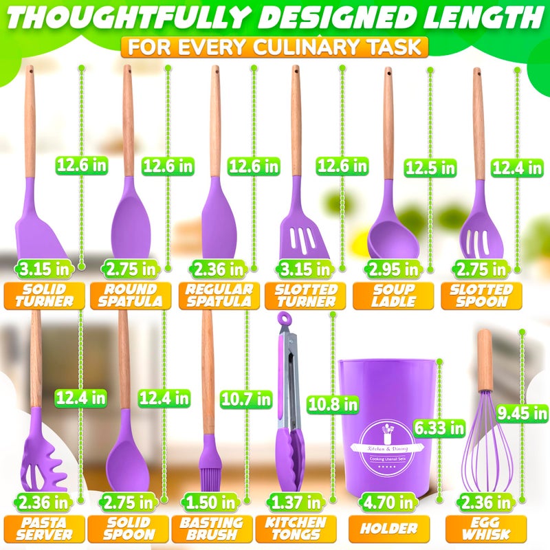 V TOWER 12 Pcs Purple Kitchen Utensils Set with Holder – Versatile Silicone Tools for Cooking and Baking, Gentle on Pots and Pans, Heat-Resistant, Stylish, Easy to Clean, Purple Kitchen Accessories - Image 2