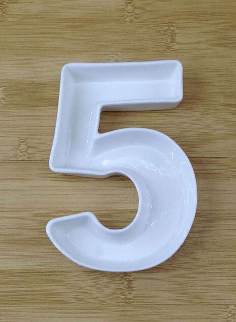 White Decorative Ceramic Number 5 Dish - Image 1
