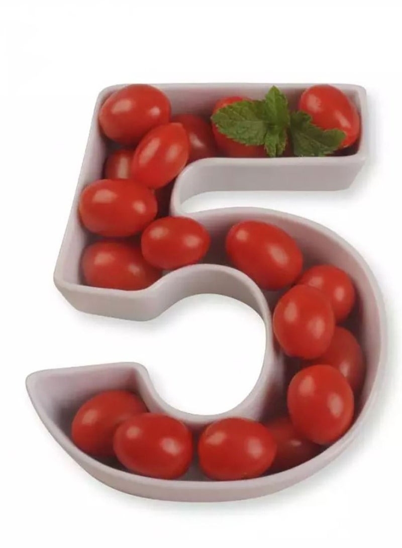 White Decorative Ceramic Number 5 Dish - Image 2